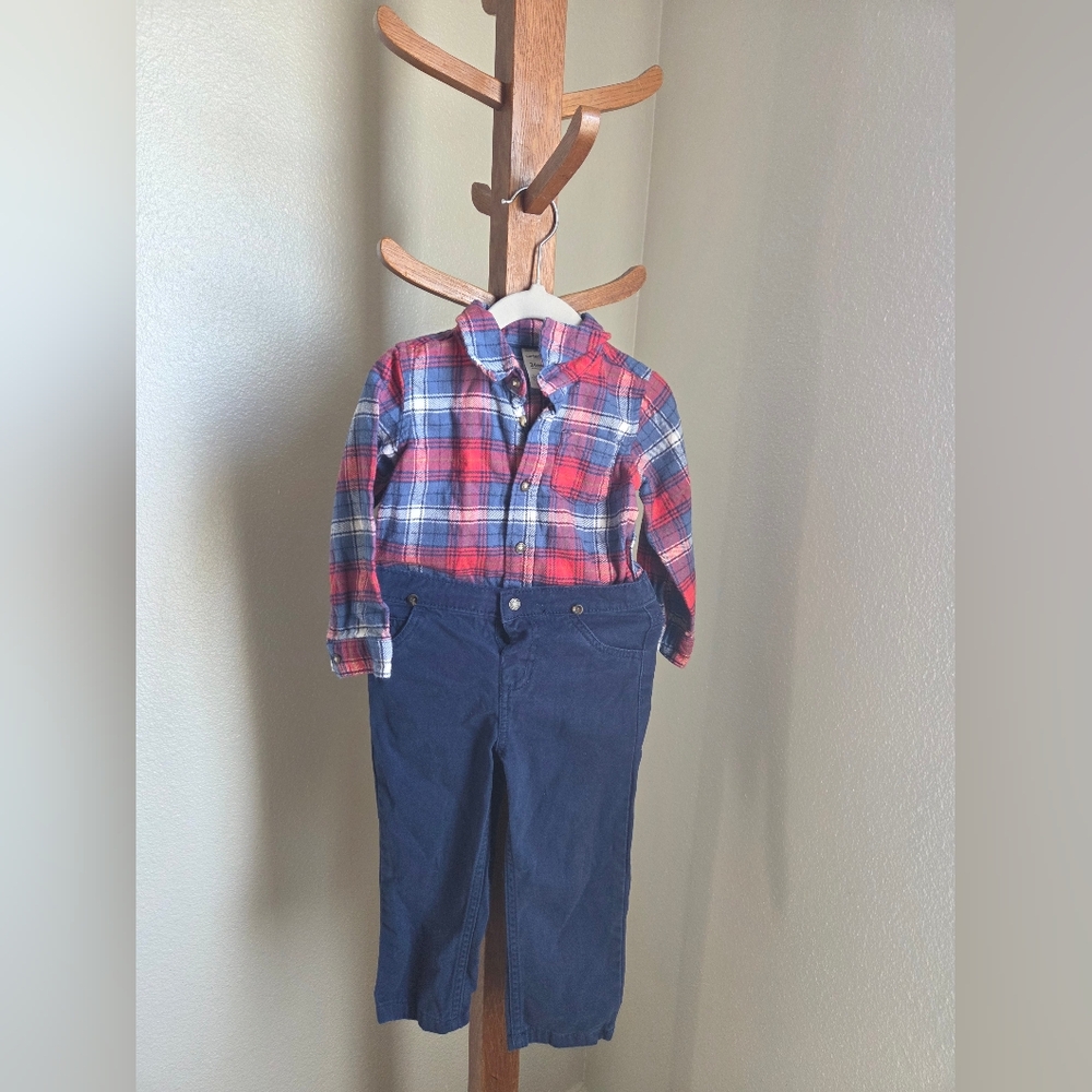 Carter's Plaid Shirt with Dark Blue Jeans